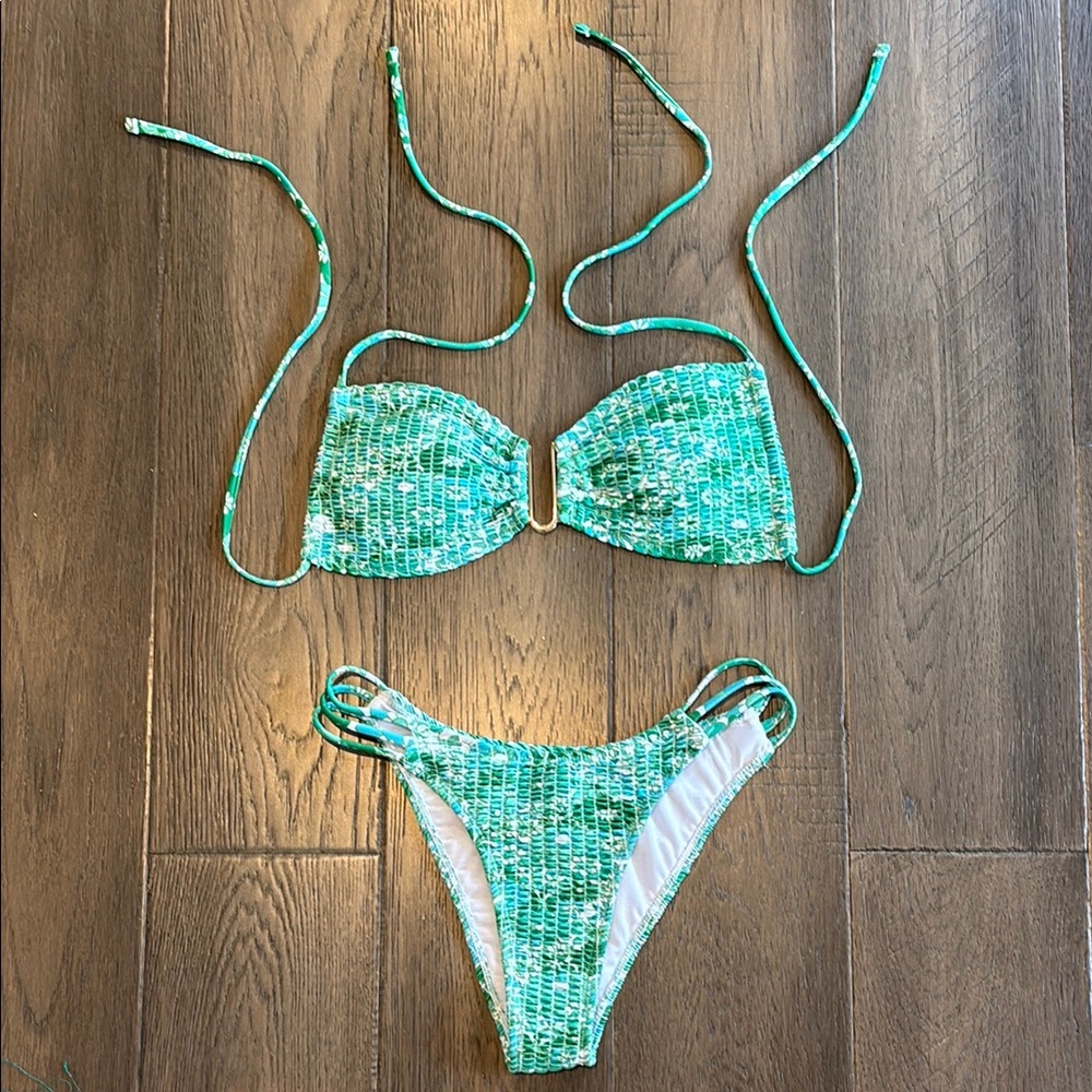 Green, Blue, and White Flowered Bikini